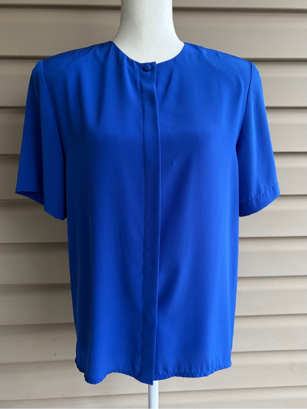 •Talbots• Vintage Cobalt Blue Hidden Button Front Blouse - Size 10